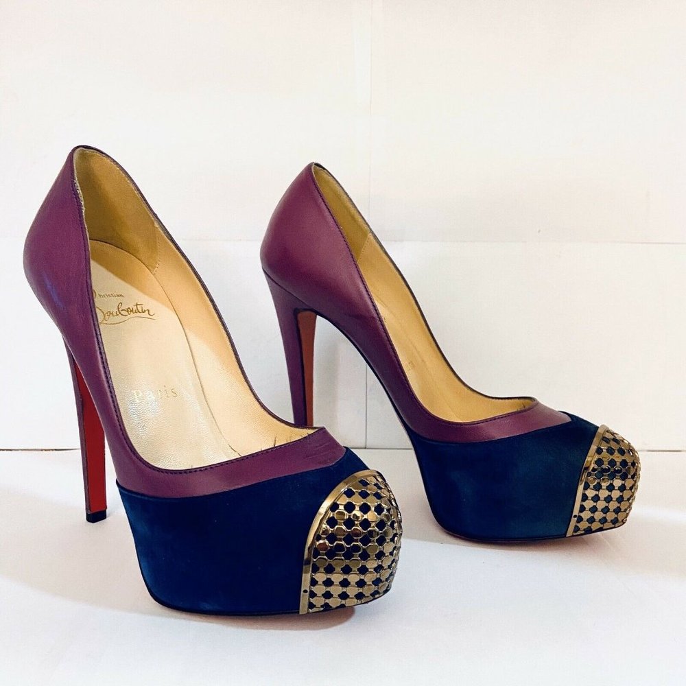 Louboutin MAGGIE 140 Purple Blue Cap Toe Pump